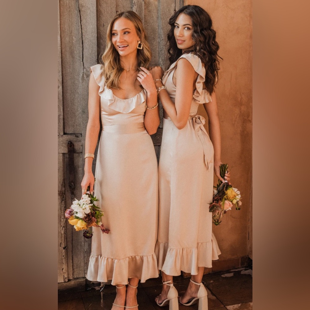 Show me your Mumu- Alexis Midi Dress- Champagne Luce Satin